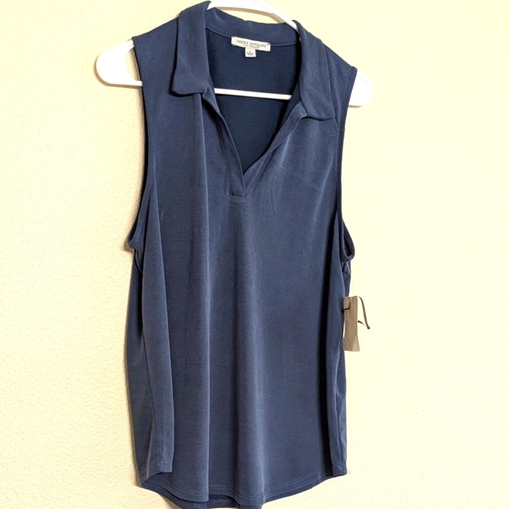 Green Envelope Deep Blue Sleeveless Tank Soft Feminine Flattering Size L NWT